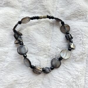 Free People Boho Elegant Abalone Stone Black and Gray Beaded Bracelet